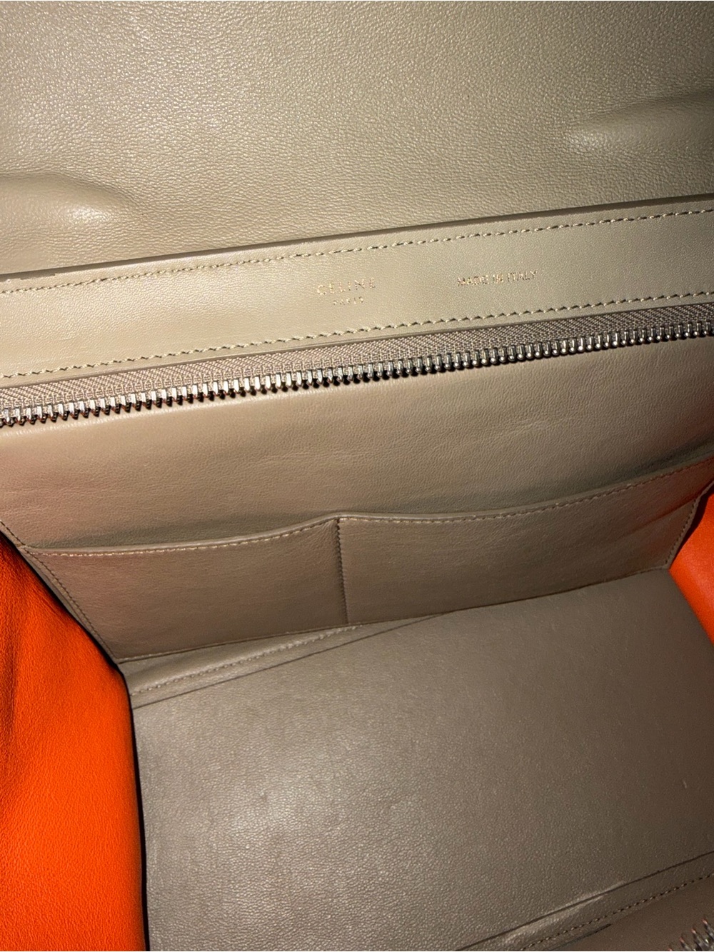 Celine Leather Top-Handle Trapeze Bag in Black, Taupe & Orange - Pre-Loved - Picture 11 of 13